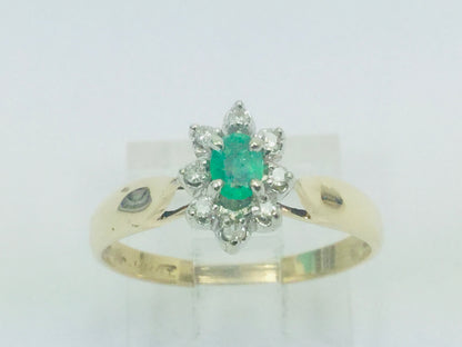 10-14k Yellow Gold Oval Cut 20pt Emerald May Birthstone & 8pt Diamond Halo Ring