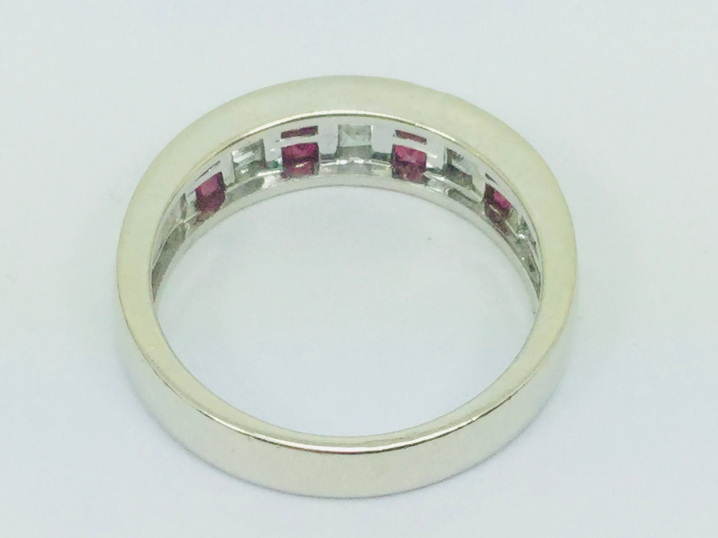 14k White Gold Baguette Cut 48pt Ruby July Birthstone & 36pt Diamond Row Set Band Ring