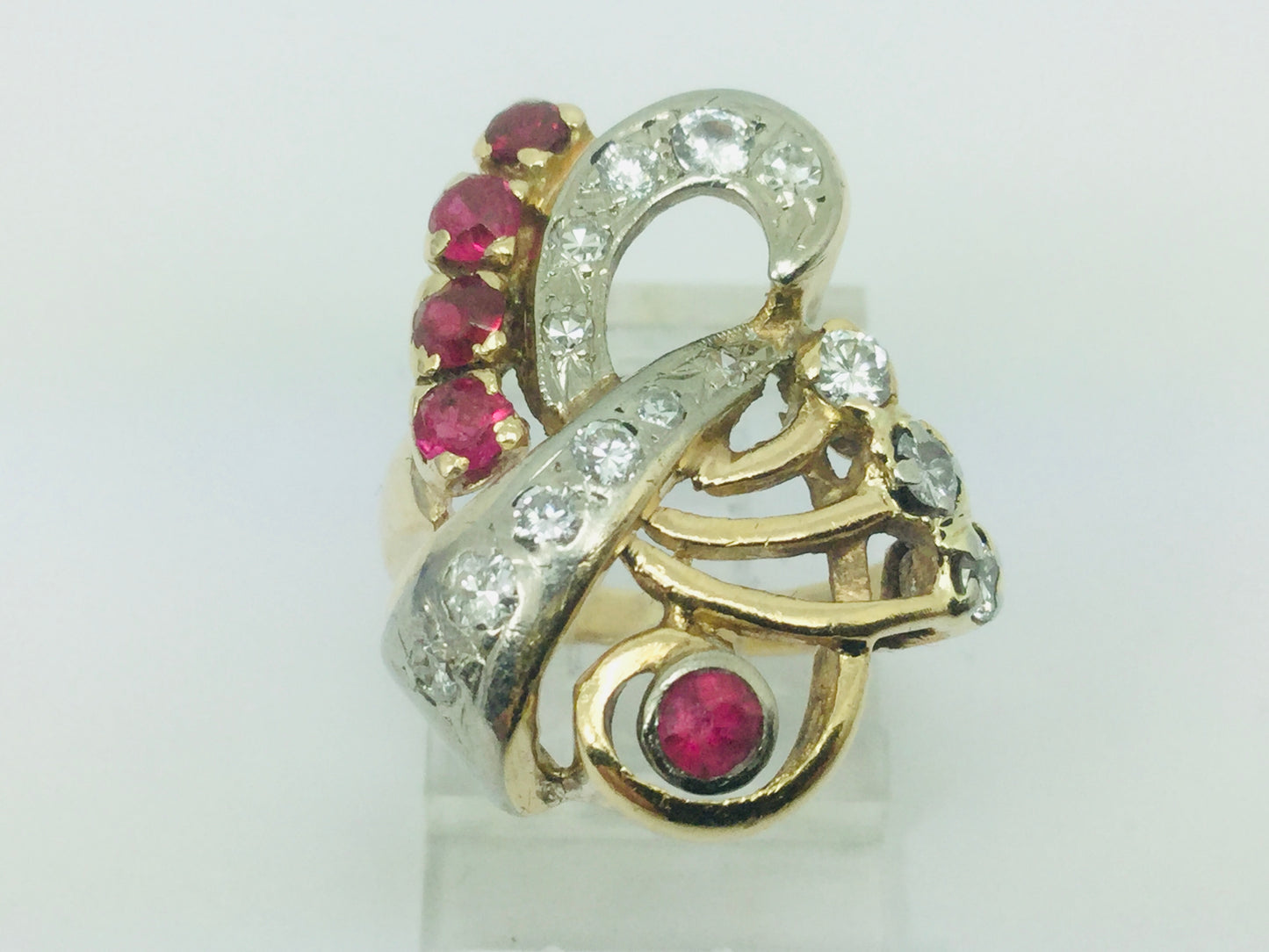 14k Yellow Gold Round Cut 42pt Ruby July Birthstone & 45pt Diamond Treble Clef Music Ring