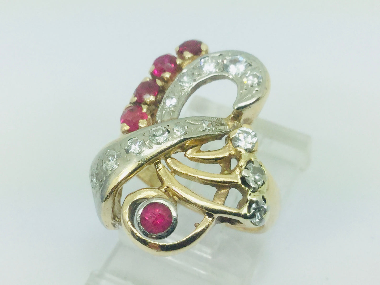 14k Yellow Gold Round Cut 42pt Ruby July Birthstone & 45pt Diamond Treble Clef Music Ring