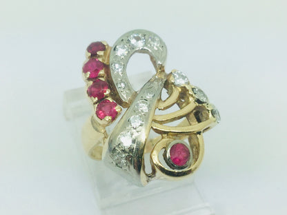 14k Yellow Gold Round Cut 42pt Ruby July Birthstone & 45pt Diamond Treble Clef Music Ring