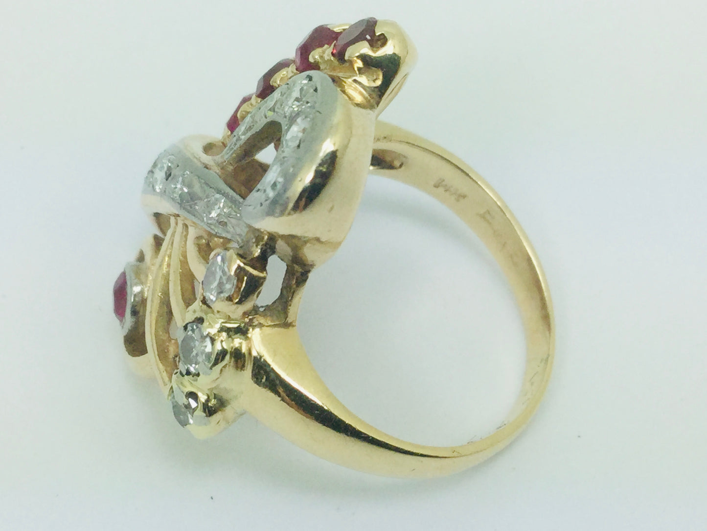 14k Yellow Gold Round Cut 42pt Ruby July Birthstone & 45pt Diamond Treble Clef Music Ring