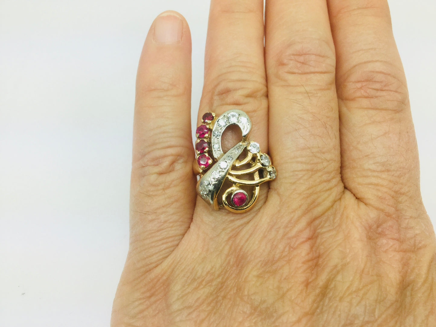 14k Yellow Gold Round Cut 42pt Ruby July Birthstone & 45pt Diamond Treble Clef Music Ring