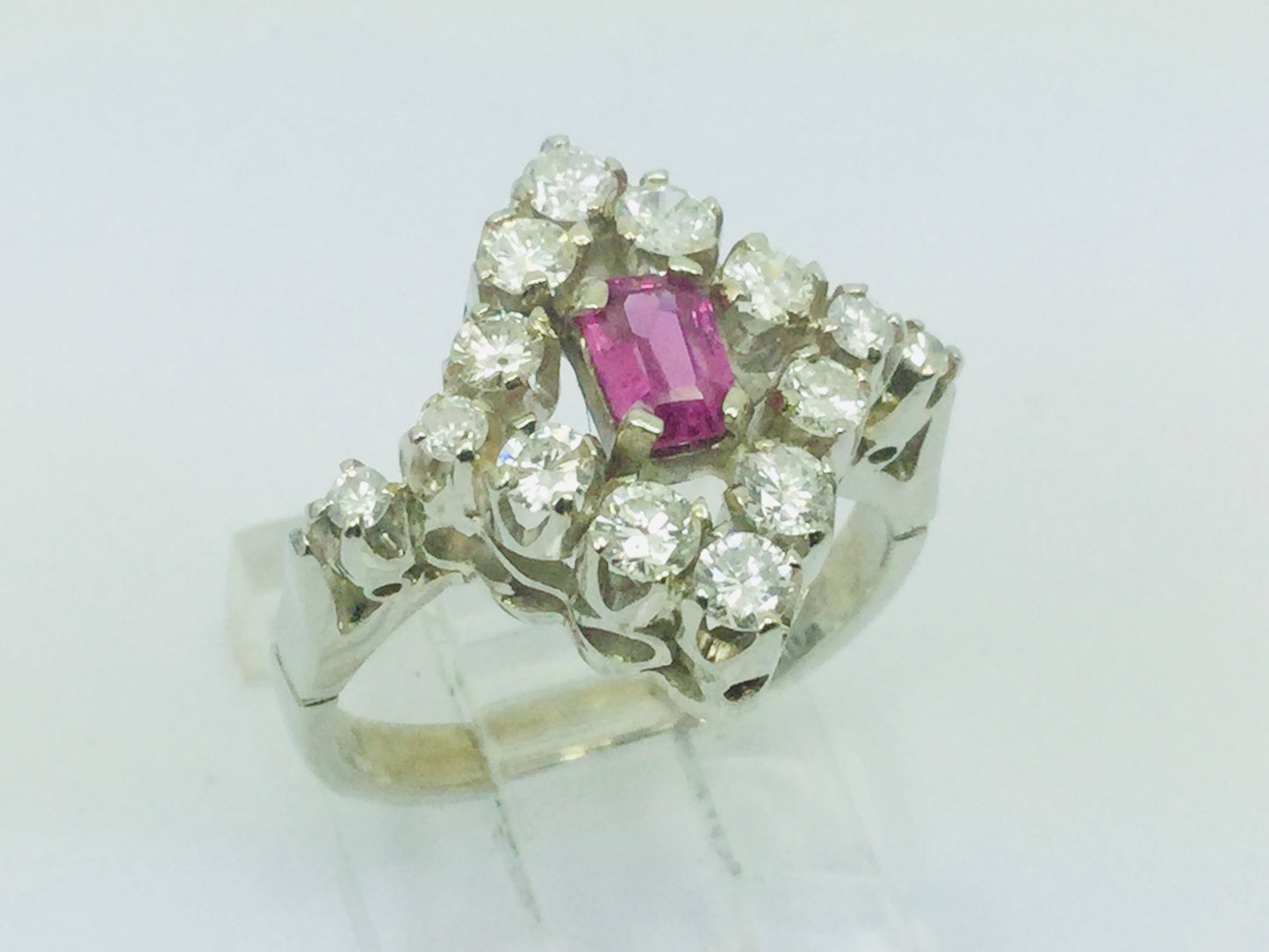 14k White Gold Round Cut 25pt Ruby July Birthstone & 0.66ct Diamond Ring