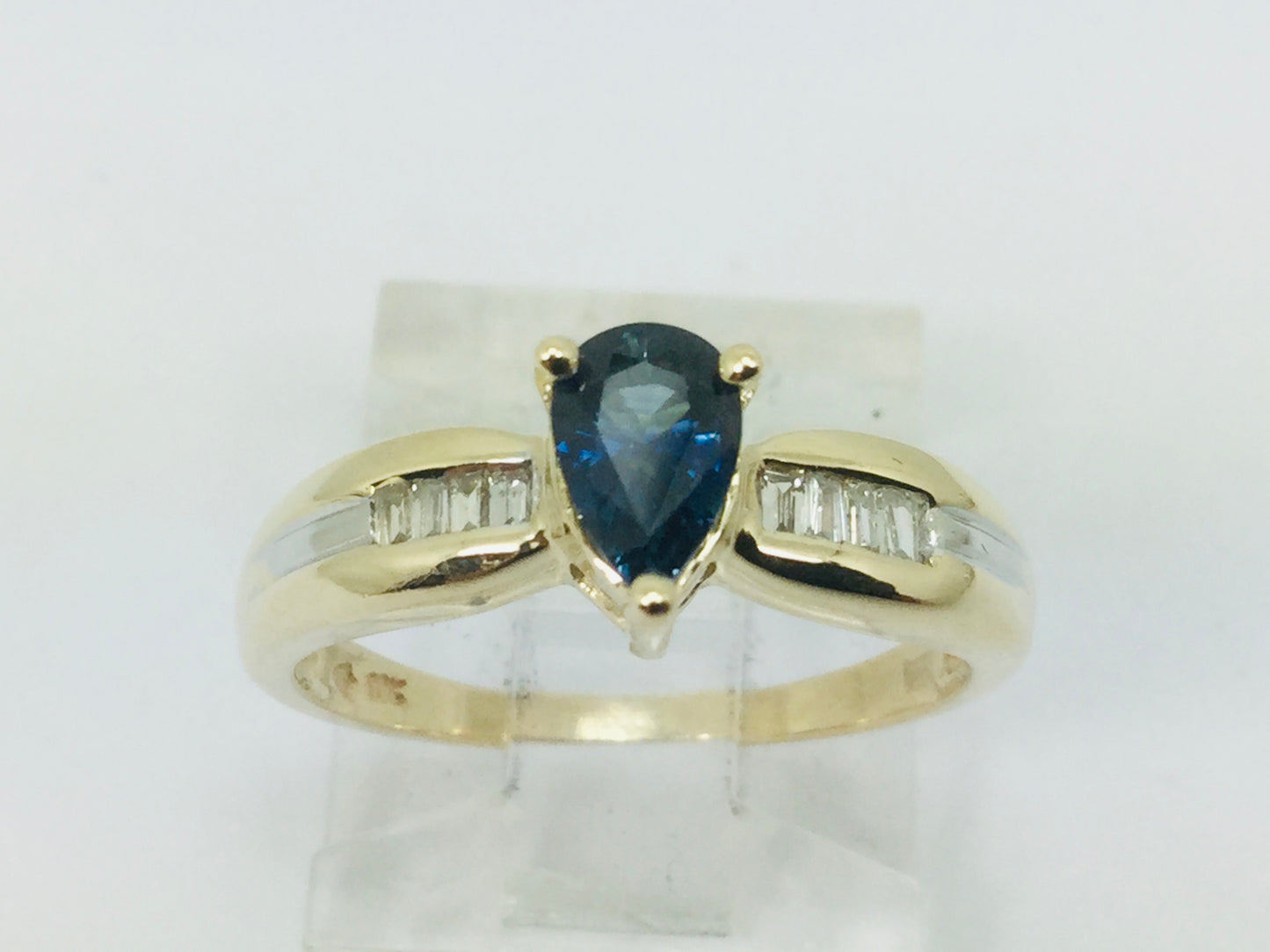 10k Yellow Gold Pear Cut 50pt Sapphire September Birthstone & Diamond Ring