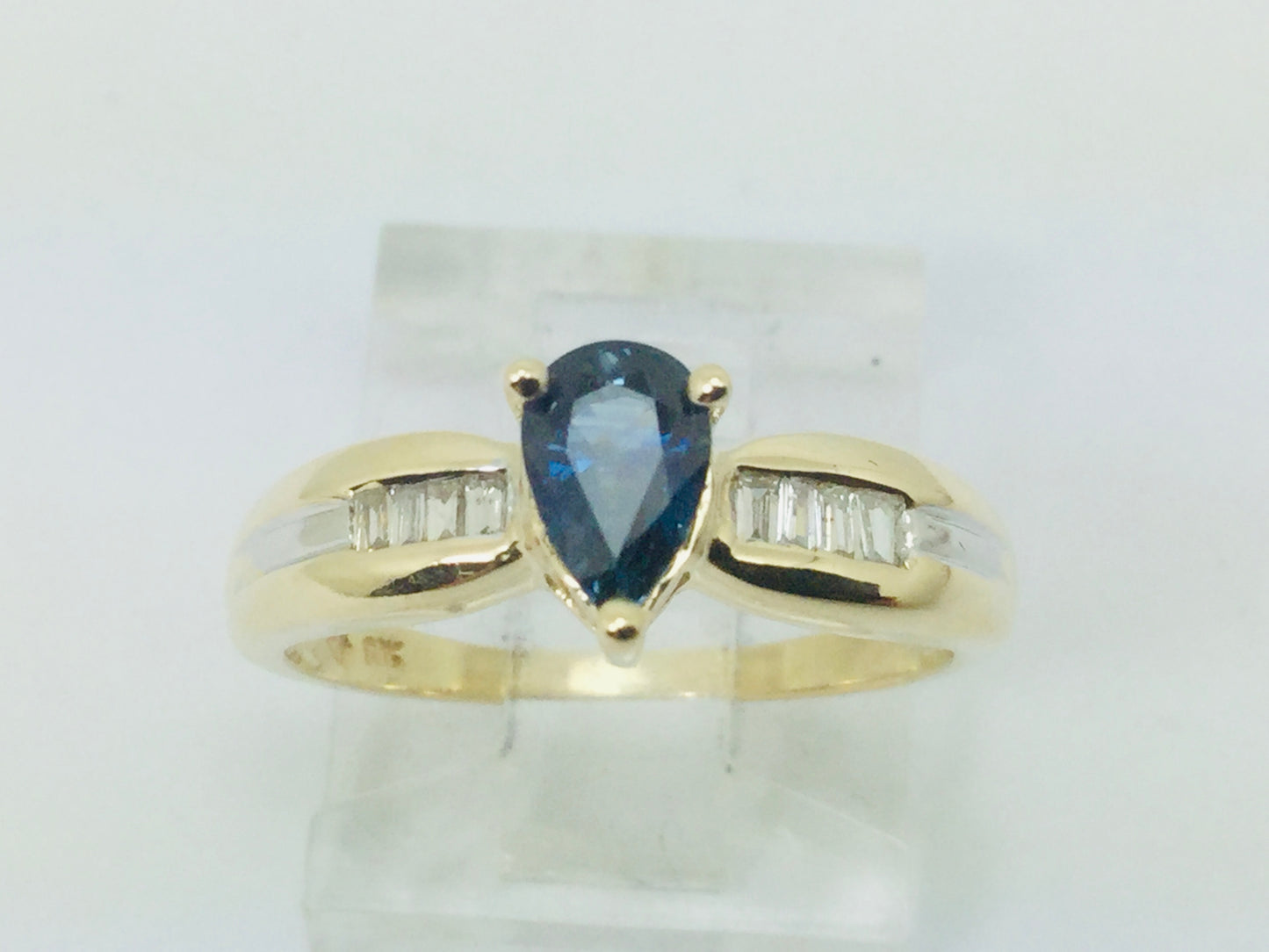 10k Yellow Gold Pear Cut 50pt Sapphire September Birthstone & Diamond Ring