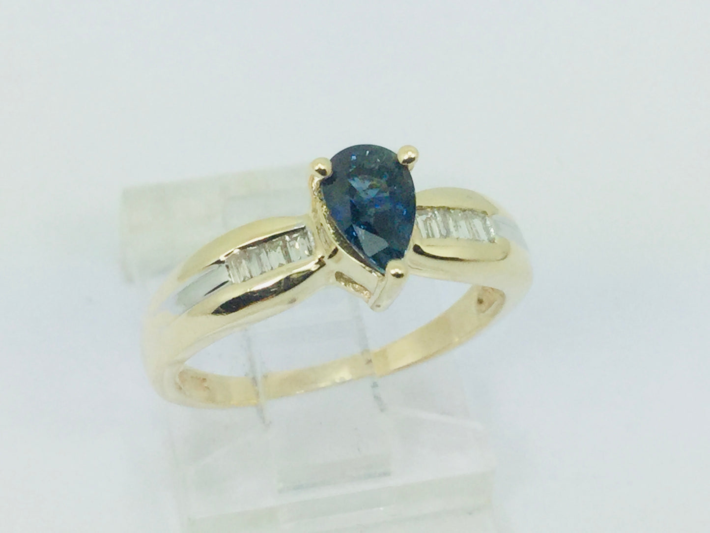 10k Yellow Gold Pear Cut 50pt Sapphire September Birthstone & Diamond Ring