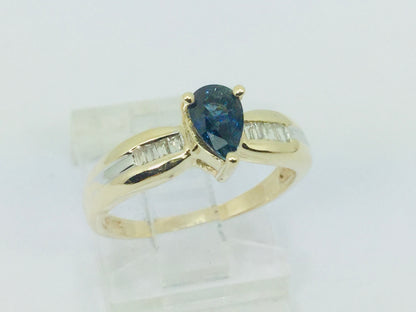 10k Yellow Gold Pear Cut 50pt Sapphire September Birthstone & Diamond Ring