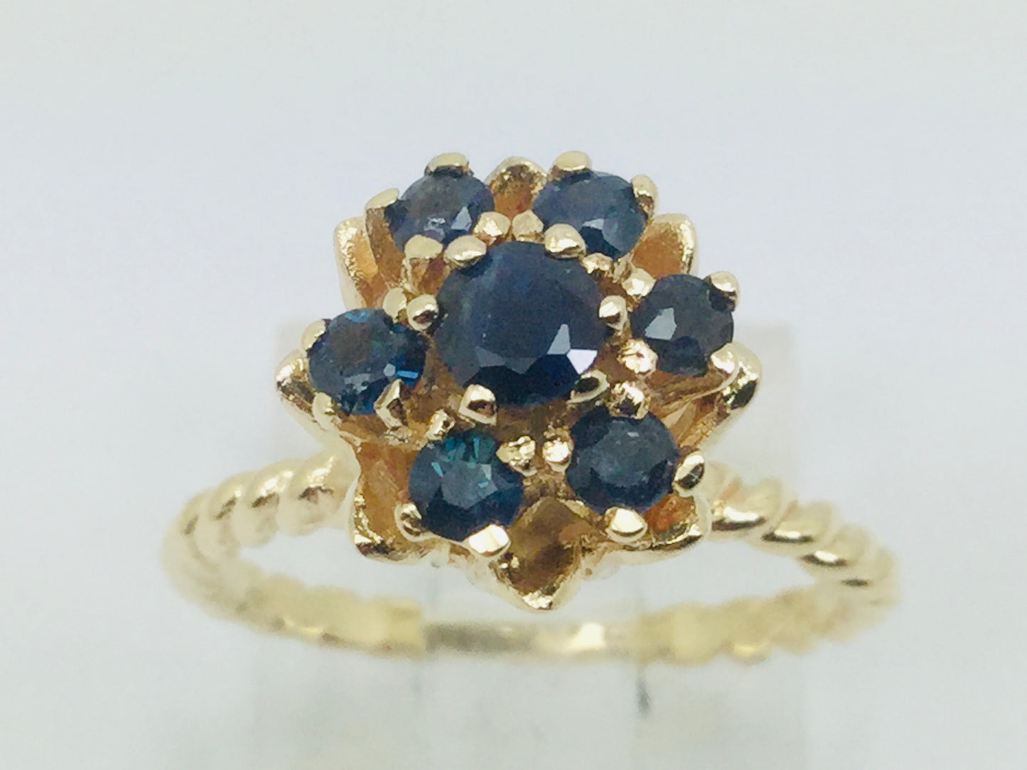 14k Yellow Gold Round Cut 53pt Sapphire September Birthstone Flower Ring