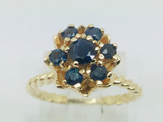 14k Yellow Gold Round Cut 53pt Sapphire September Birthstone Flower Ring