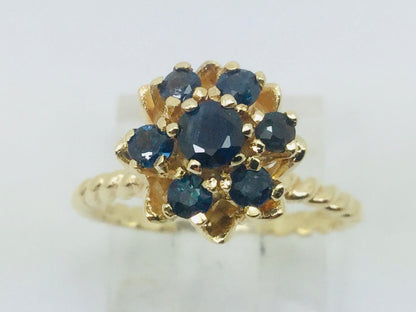 14k Yellow Gold Round Cut 53pt Sapphire September Birthstone Flower Ring