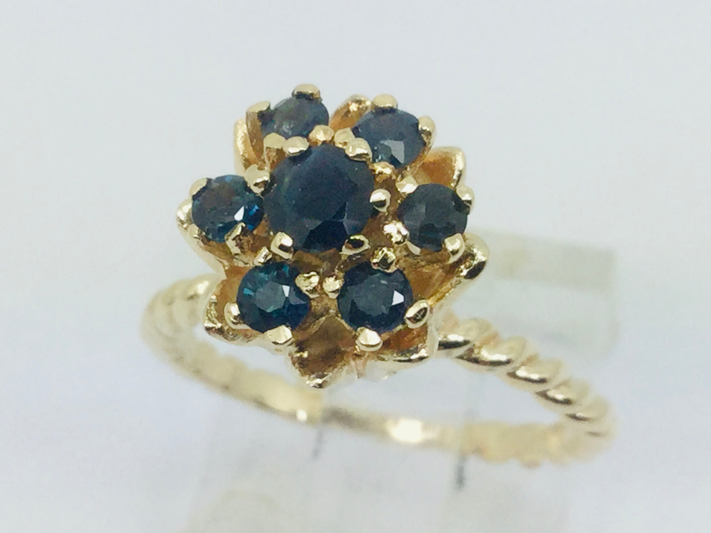 14k Yellow Gold Round Cut 53pt Sapphire September Birthstone Flower Ring