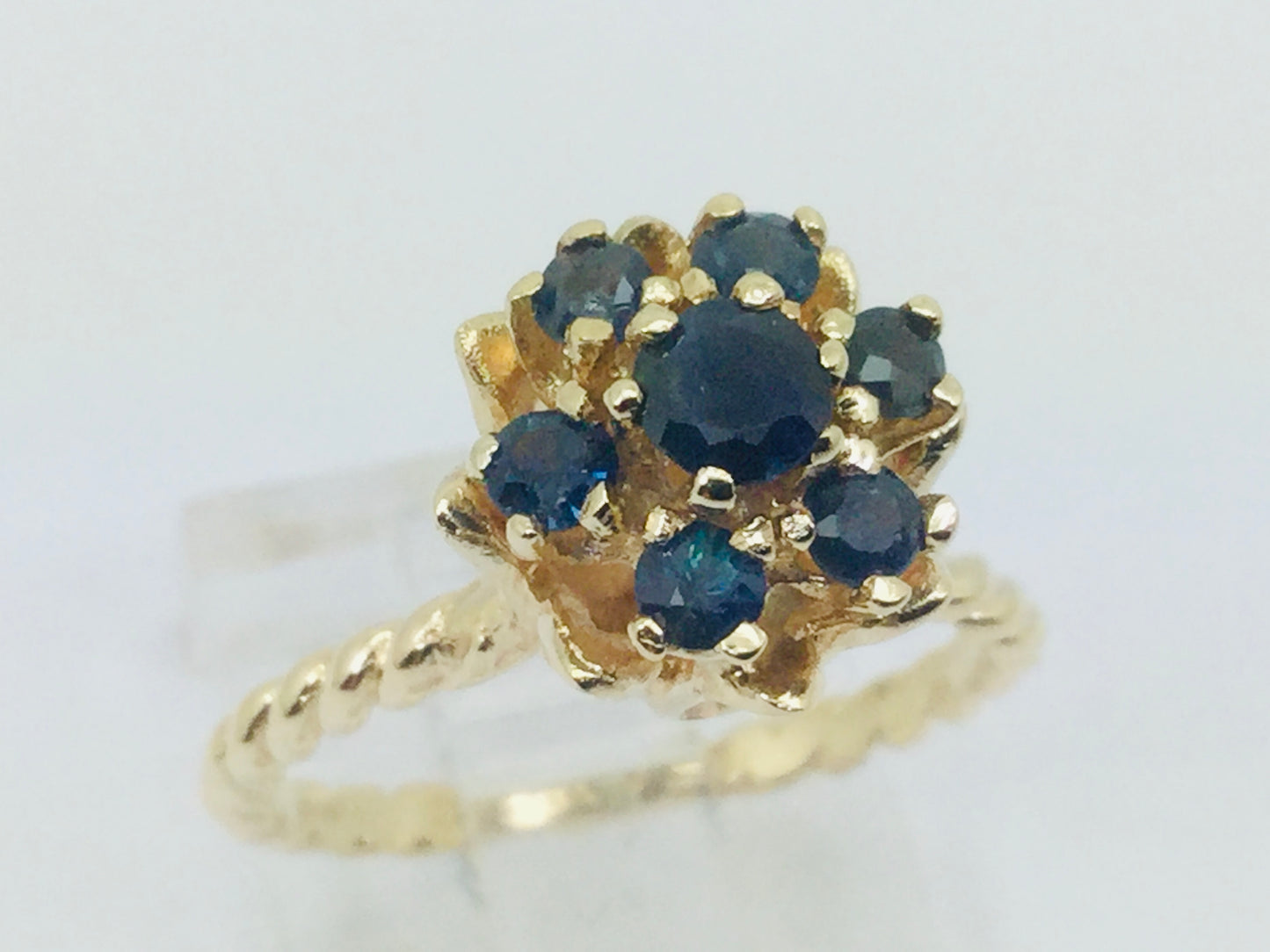 14k Yellow Gold Round Cut 53pt Sapphire September Birthstone Flower Ring