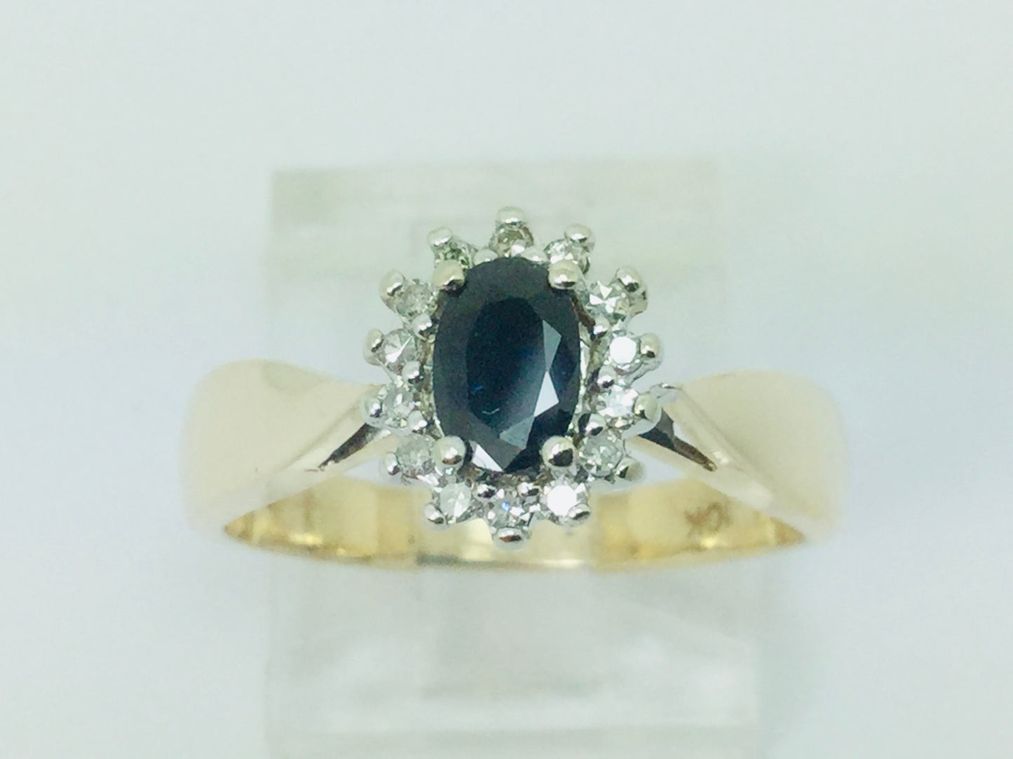 10k Yellow Gold Round Cut 50pt Sapphire & 7pt Diamond Ring