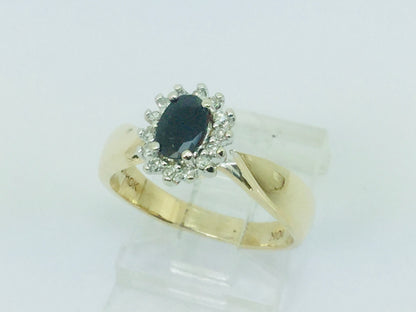 10k Yellow Gold Round Cut 50pt Sapphire & 7pt Diamond Ring