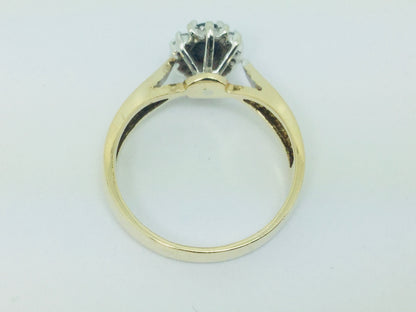 10k Yellow Gold Round Cut 50pt Sapphire & 7pt Diamond Ring