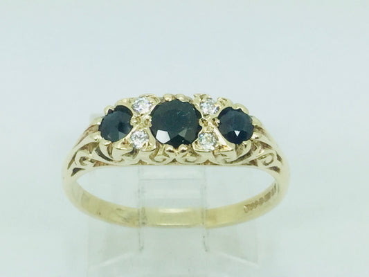 9k Yellow Gold Round Cut 45pt Sapphire September Birthstone & Cubic Zirconia (CZ) Ring