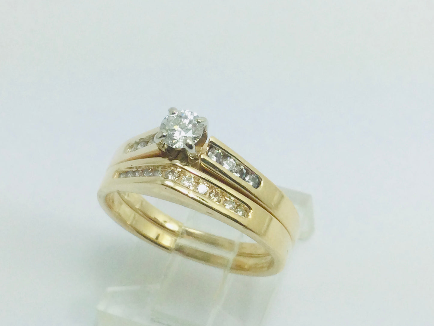 14k Yellow Gold Round Cut 39pt Diamond Channel Set Engagement Ring & Wedding Band Set