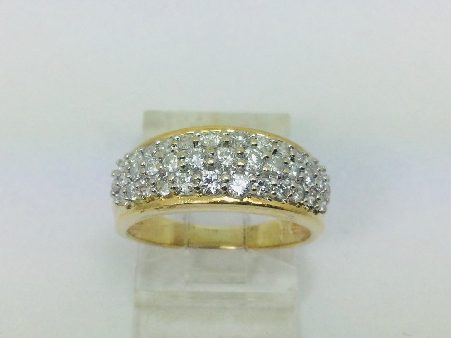 14k Yellow Gold 75pt Round Cut Diamond Row Set Cluster Ring