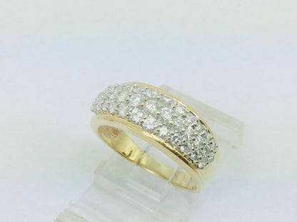 14k Yellow Gold 75pt Round Cut Diamond Row Set Cluster Ring