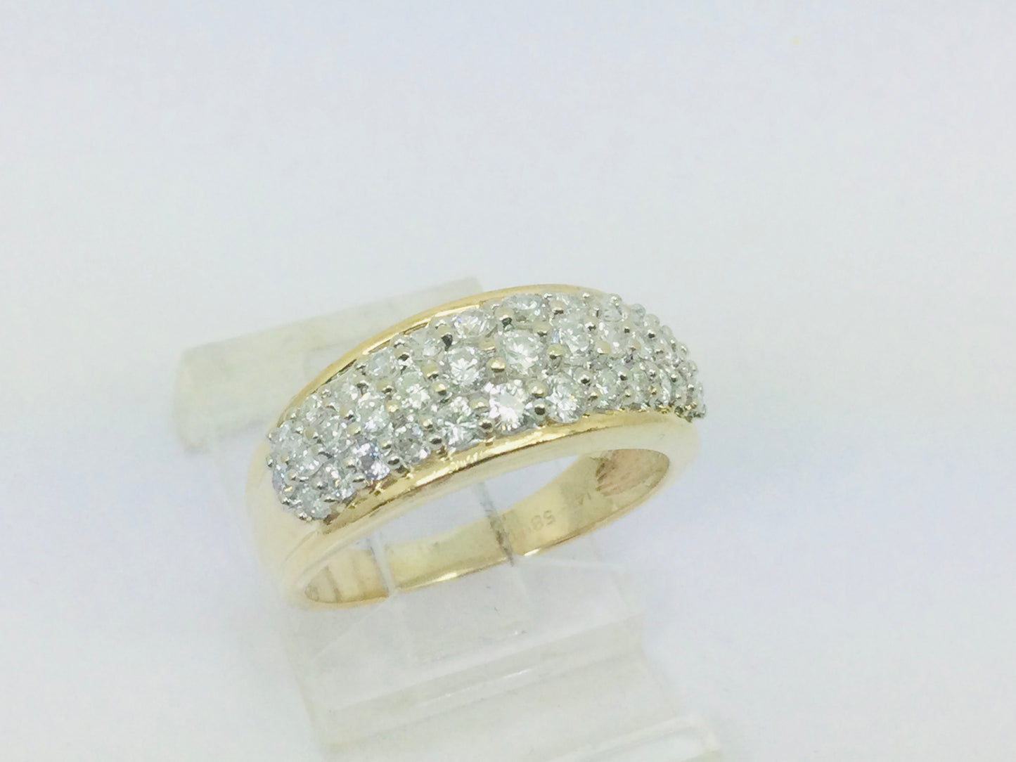 14k Yellow Gold 75pt Round Cut Diamond Row Set Cluster Ring