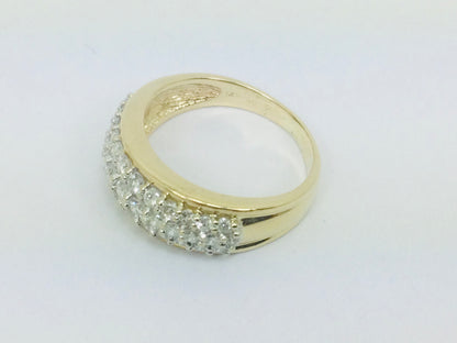 14k Yellow Gold 75pt Round Cut Diamond Row Set Cluster Ring