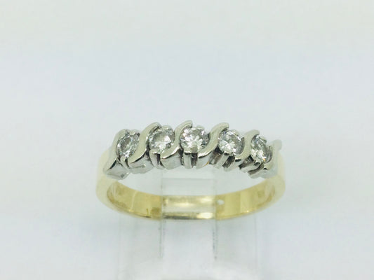 14k Yellow Gold Round Cut 35pt Diamond Row Set Band Ring