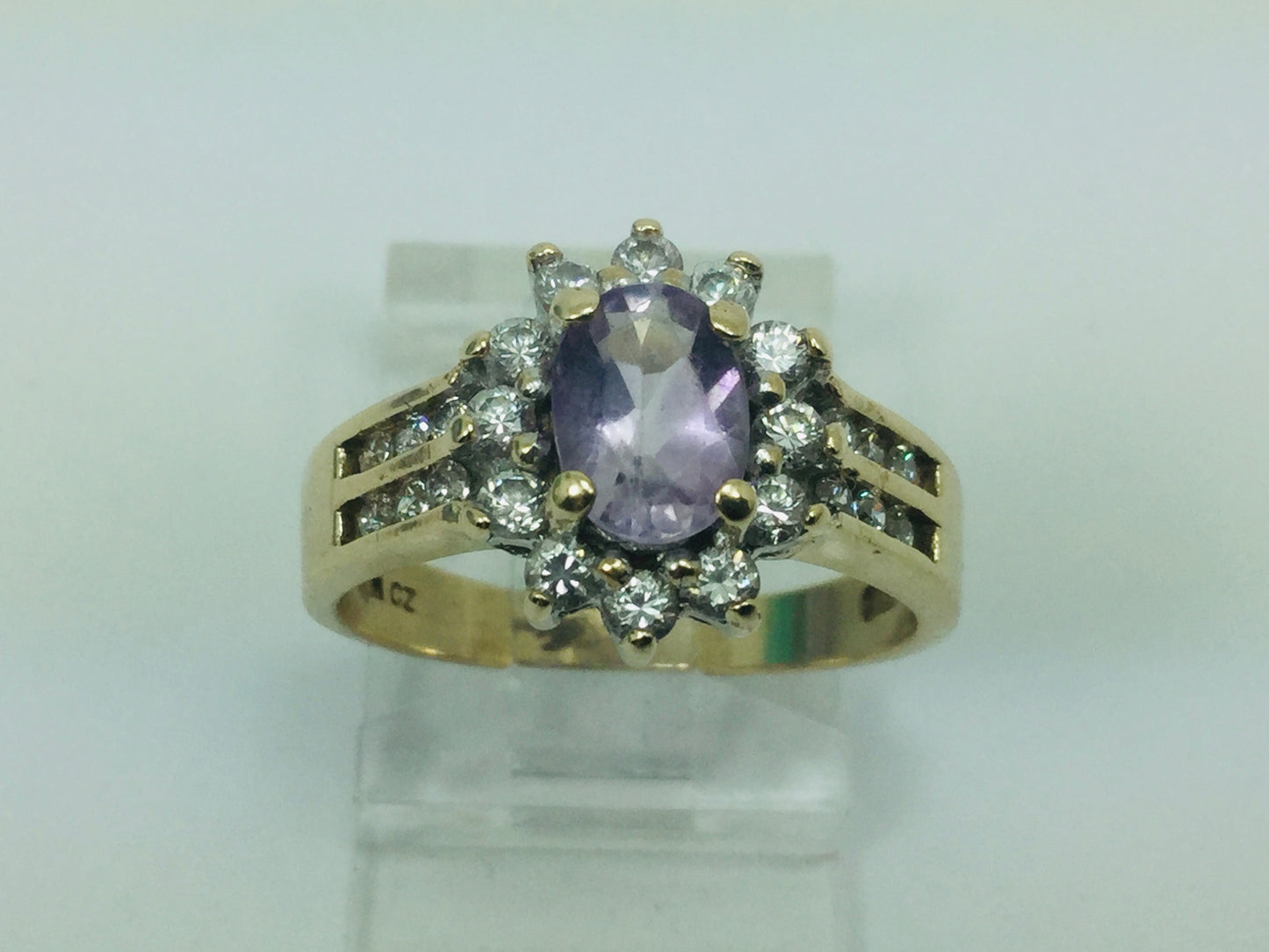 10k Yellow Gold Oval Cut Amethyst February Birthstone & Cubic Zirconia (CZ) Ring