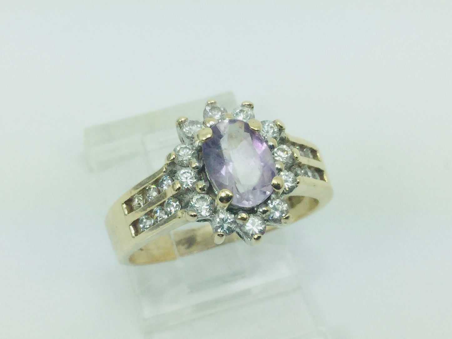 10k Yellow Gold Oval Cut Amethyst February Birthstone & Cubic Zirconia (CZ) Ring