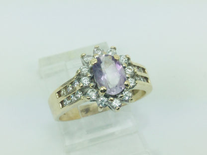 10k Yellow Gold Oval Cut Amethyst February Birthstone & Cubic Zirconia (CZ) Ring