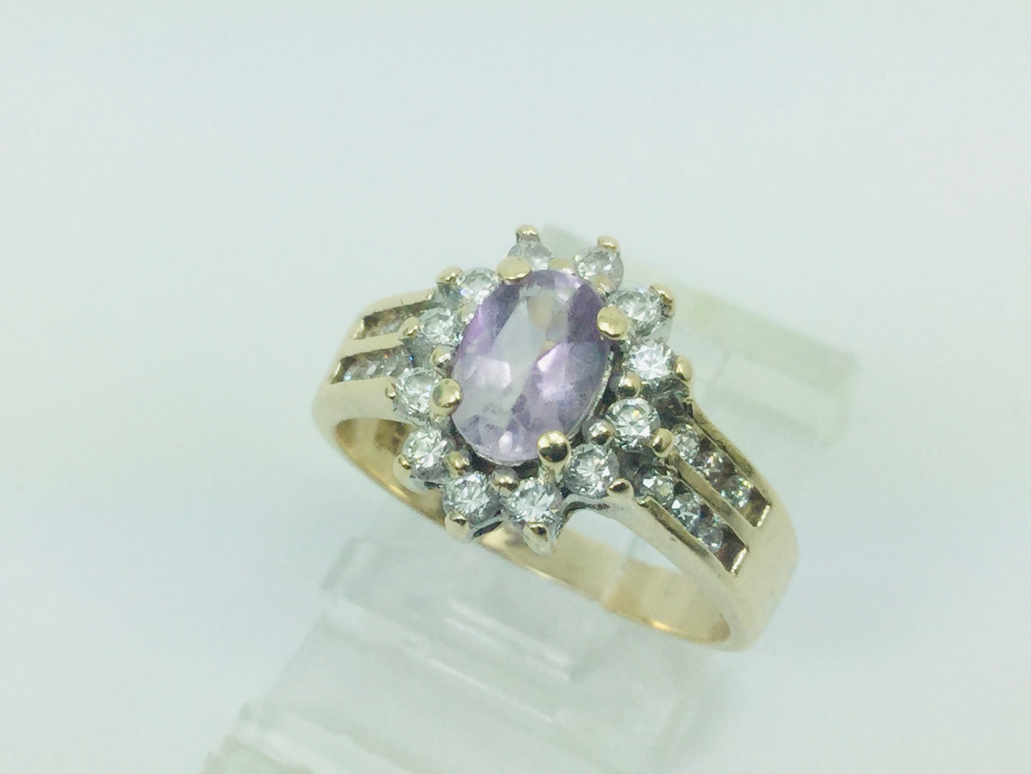 10k Yellow Gold Oval Cut Amethyst February Birthstone & Cubic Zirconia (CZ) Ring