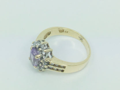 10k Yellow Gold Oval Cut Amethyst February Birthstone & Cubic Zirconia (CZ) Ring