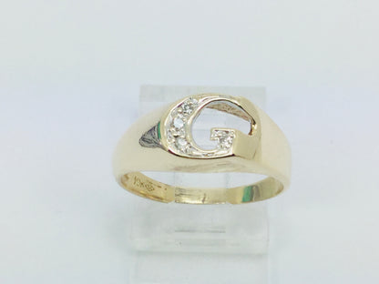 10k Yellow Gold Round Cut 4pt Diamond Letter 'G' Ring