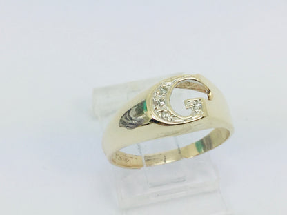 10k Yellow Gold Round Cut 4pt Diamond Letter 'G' Ring