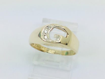 10k Yellow Gold Round Cut 4pt Diamond Letter 'G' Ring