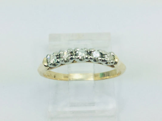 14k Yellow & White Gold Round Cut 15pt Row Set Diamond Ring