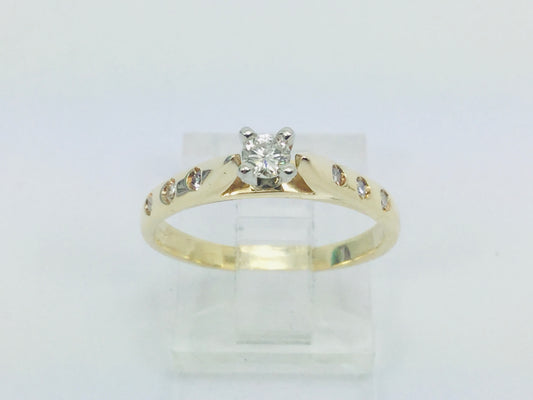 14k Yellow Gold Round Cut 21pt Diamond Solitaire with Accents Ring