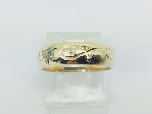 10k Yellow Gold Leaves and Swirls Band Ring