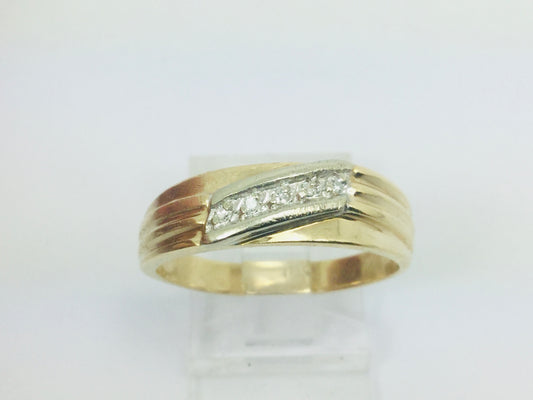 10k Yellow and White Gold Round Cut 5pt Diamond Row Set Band Ring