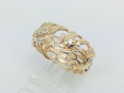 14k Yellow Gold Round Cut 7pt Diamond Flower Band Ring