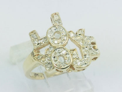 10k Yellow Gold Round Cut 15pt Diamond 'I Love You' Ring