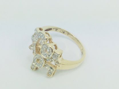 10k Yellow Gold Round Cut 15pt Diamond 'I Love You' Ring