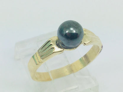 10k Yellow Gold Polished Round Hematite Ring