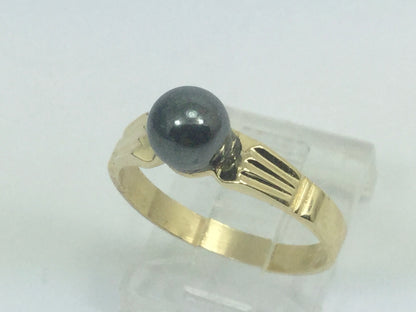 10k Yellow Gold Polished Round Hematite Ring