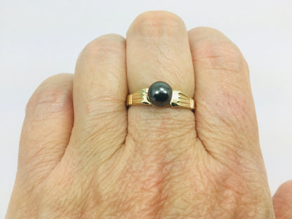 10k Yellow Gold Polished Round Hematite Ring