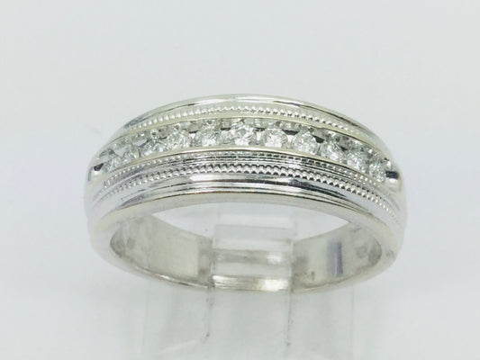 14k White Gold Round Cut 28pt Channel Set Diamond Band Ring