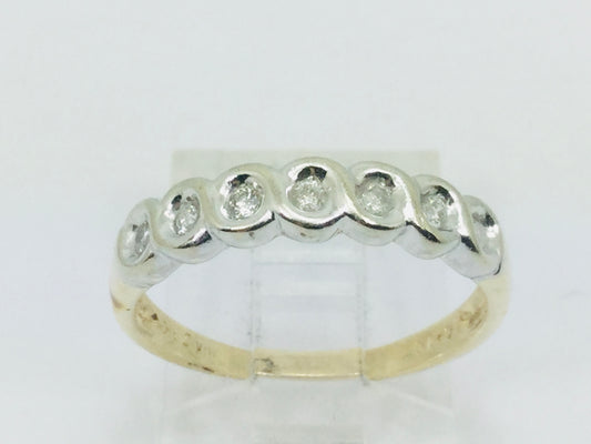 10k White & Yellow Gold Round Cut 14pt Diamond Row Set Ring