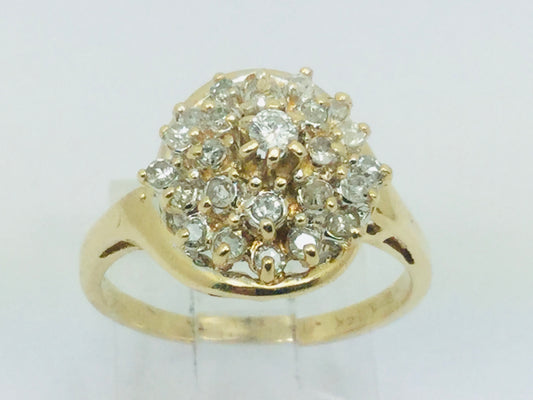 14k Yellow Gold Round Cut 40pt Diamond Cluster Ring