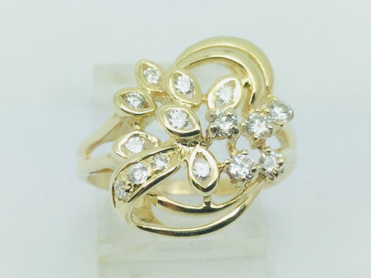 14k Yellow Gold Round Cut 35pt Diamond Cluster Ring