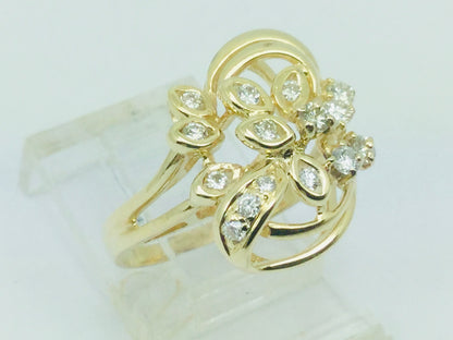 14k Yellow Gold Round Cut 35pt Diamond Cluster Ring